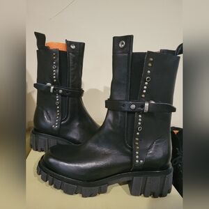 NIB A.S.98 Hallsey Black Studded Chunky Combat Boots - Women's 39